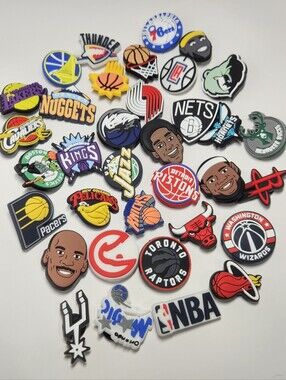 NBA Team Charms Pack - Assorted Basketball Logo Jibbitz for Kids Multicolor 34pc